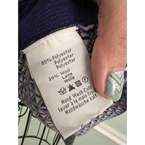 NEVE Womens Large Poly Wool Blend Nordic Fair Isle 1/4 Zip Pullover Sweater - Picture 6 of 7